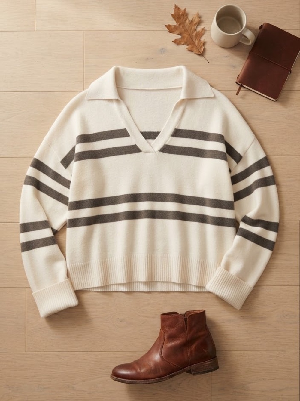 Limited Collection Striped Collared Sweater Knit Top Size Large
